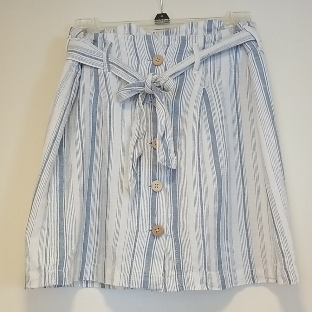 Vanilla Star Linen Skirt Cream and Blue Size Medium